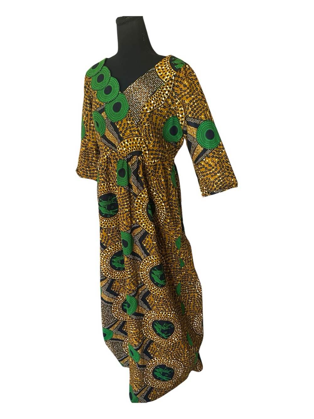 Handmade/Sewn Green & Gold Boho Print Maxi Dress Small/Medium